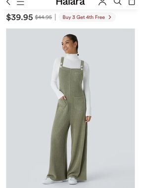 HALARA Ribbed Knit Wide-Leg Overalls in Taupe Brown